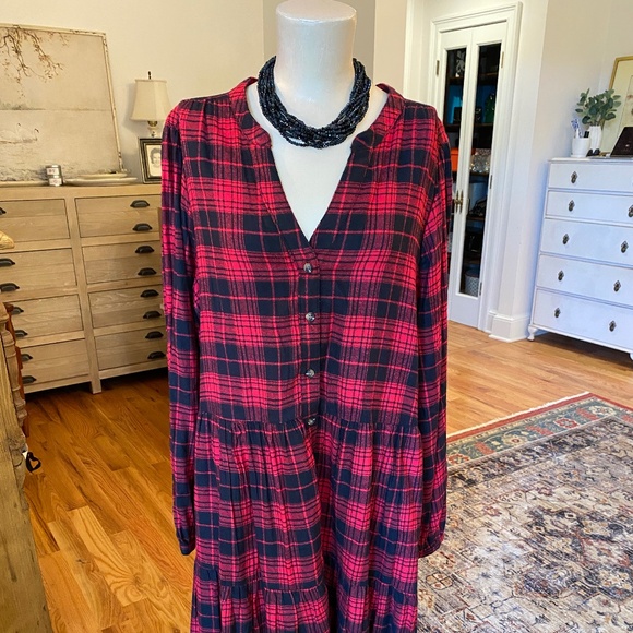 Time and Tru Red Plaid Dress - Size 16 - Picture 1 of 14